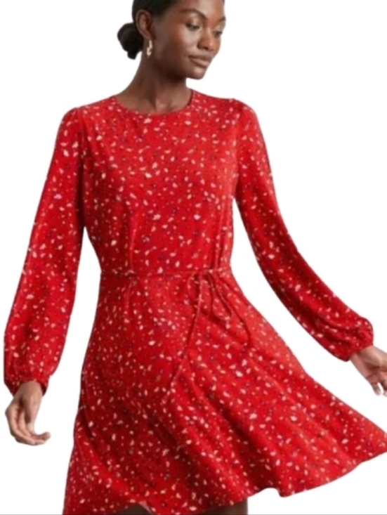 Banana Republic Dresses & Skirts - Banana Republic Red Long-Sleeve Floral Tie-Waist Dress Size L Cottagecore Flowy